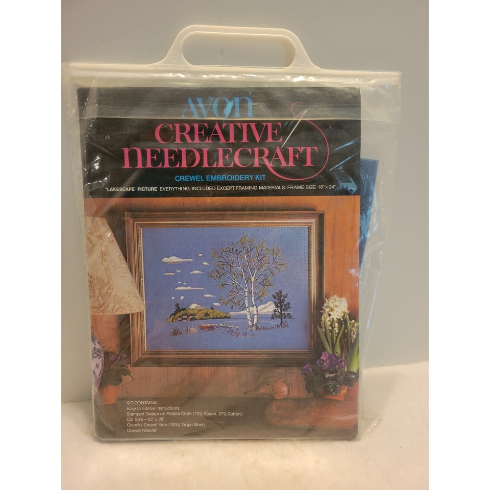 Vtg Avon Creative Needlecraft Lakescape Crewel Embroidery Kit 1970s Nature Blue